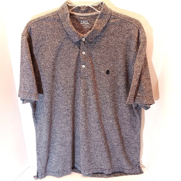 IZOD Golf Shirt Men L Gray Black Saltwater Polo Relaxed Classics Cotton - Picture 1 of 7